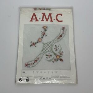 Vintage AMC Germany Embroidery Kit Floral Tablecloth 31" x 31" Brand New Sealed